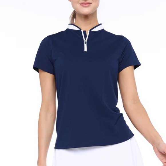 Belyn Key Tops - Belyn Key Cap Sleeve Raglan Zip Top Navy Size XS